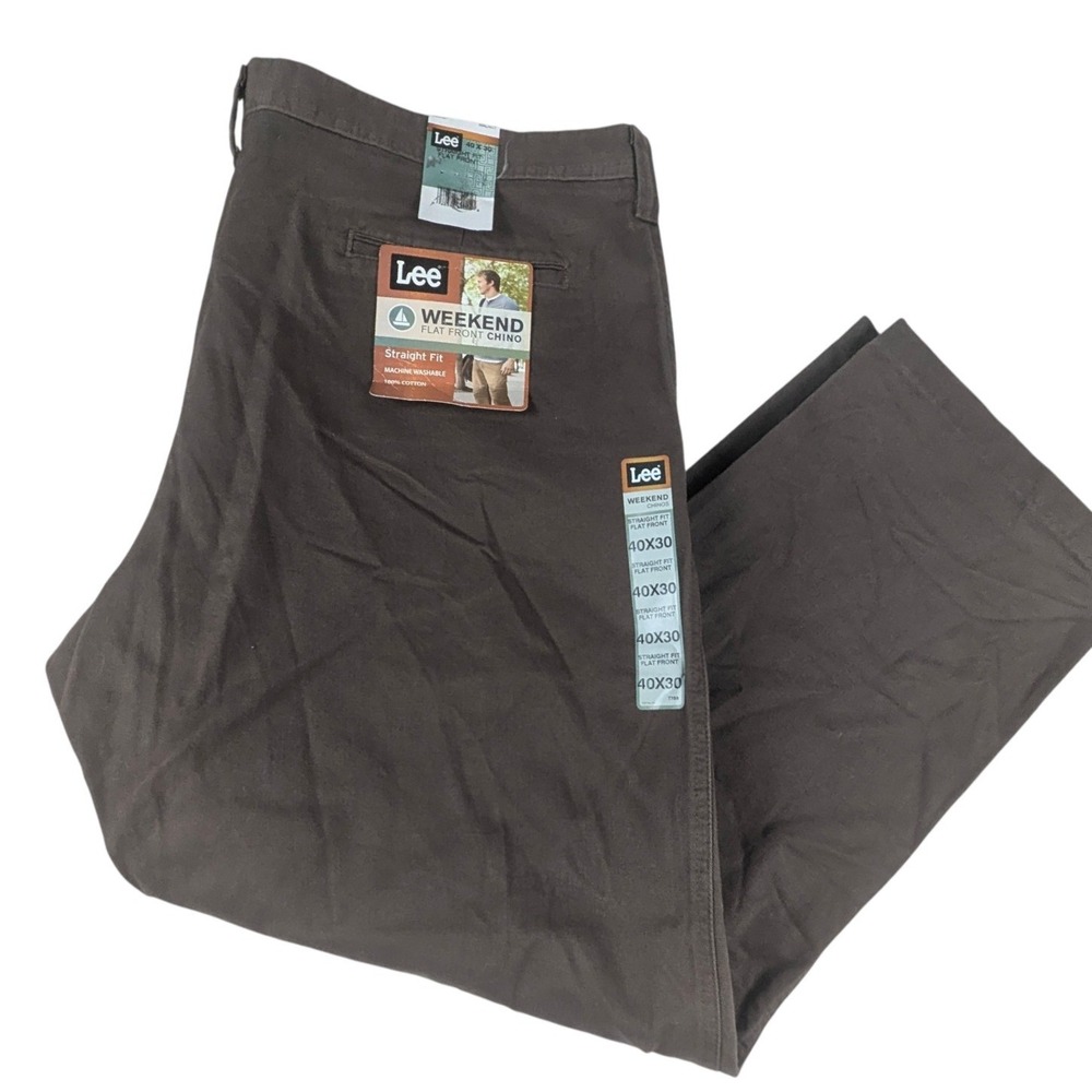 Lee Weekend Flat Front Chino Mens 40x30 Straight Fit Walnut Brown Cotton Pants
